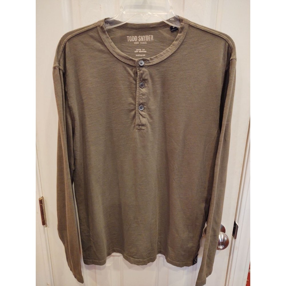 Todd Snyder New York Henley Mens Shirt M Army Olive Green Long Sleeve LA USA